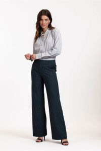 09167 Marilon bonded pinstripe trousers 9891 antraciet/light grey