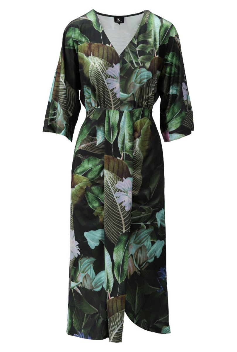 Y305 V-hals jurk jungle bloem P751